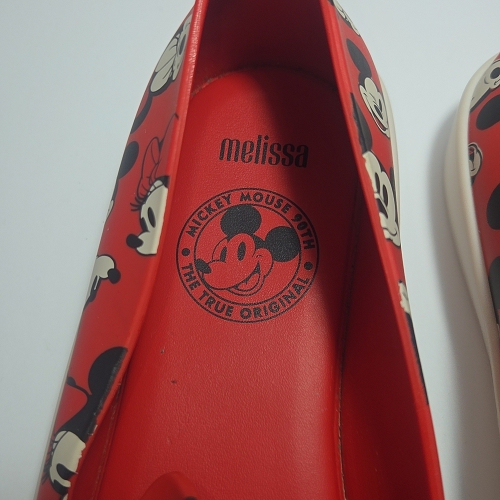 Melissa Ground + Mickey Mouse 90th Anniversary Slip-On Shoes Red Women’s Size 8 - Picture 3 of 7